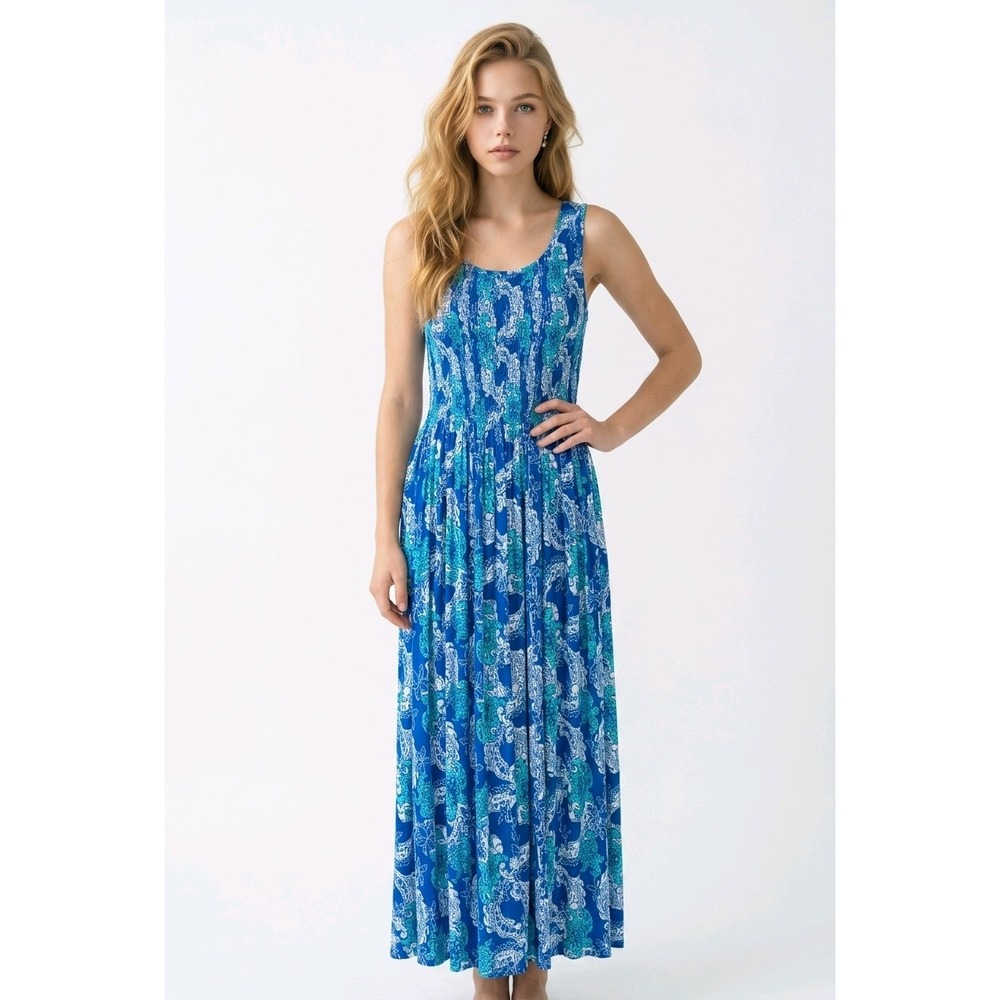 Kaktus Maxi Dress Womens Size Small Blue Sleeveless Summer Beachy Coastal